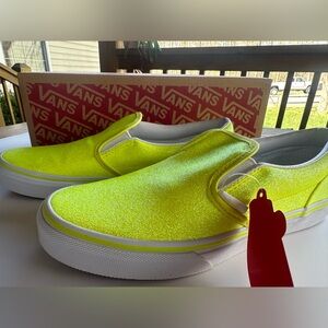 Vans Slip On Neon Yellow Glitter NWT - kids 5.5/womens 7